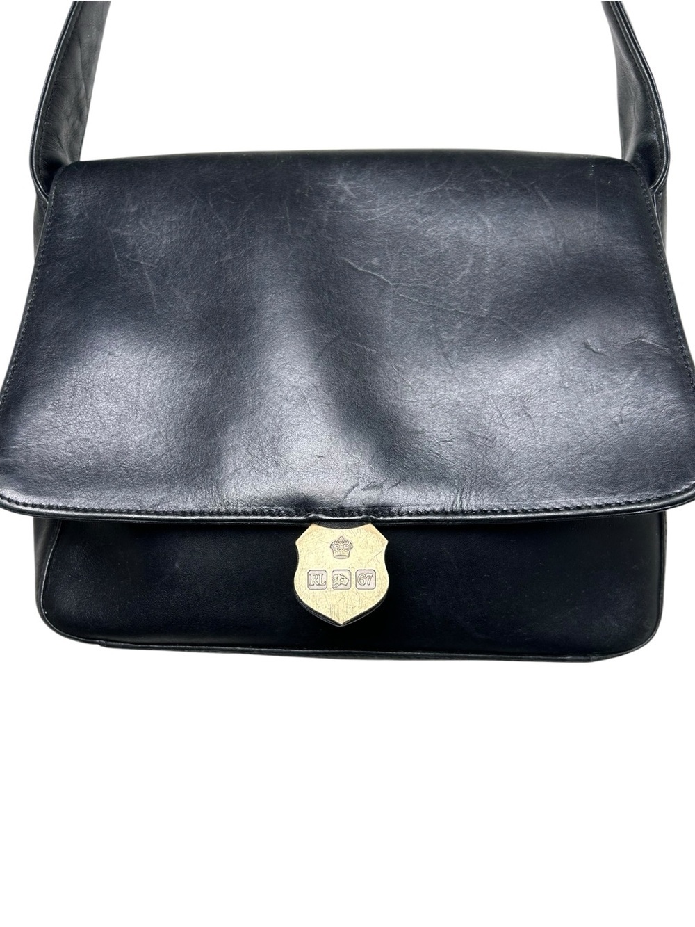 Ralph Lauren vintage black leather shoulder bag old money preppy RL67 crest - Picture 2 of 11